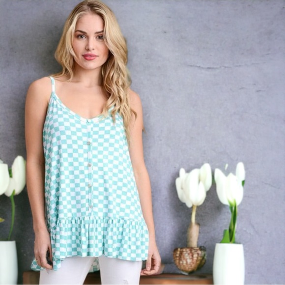Mint Checkered Tank Top - Picture 1 of 7